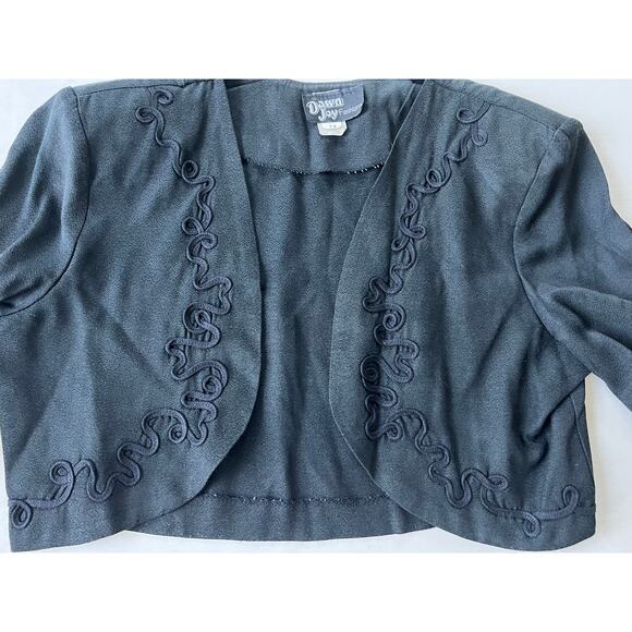 Dawn Joy Fashions Long Sleeve Cropped Jacket Shoulder Pads Size 7-8 Black VTG80s - Picture 2 of 11